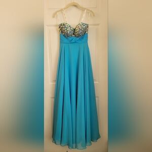 Studio 17 Carribean Blue/Aqua Strapless Gown